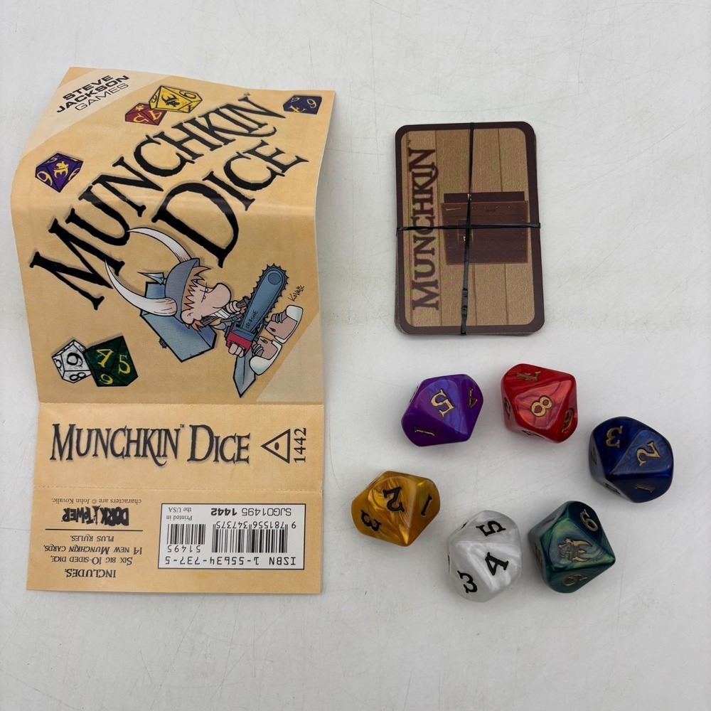 Munchkin Dice Expansion 6 x JUMBO D10s Cards COMPLETE Steve Jackson Games 2005
